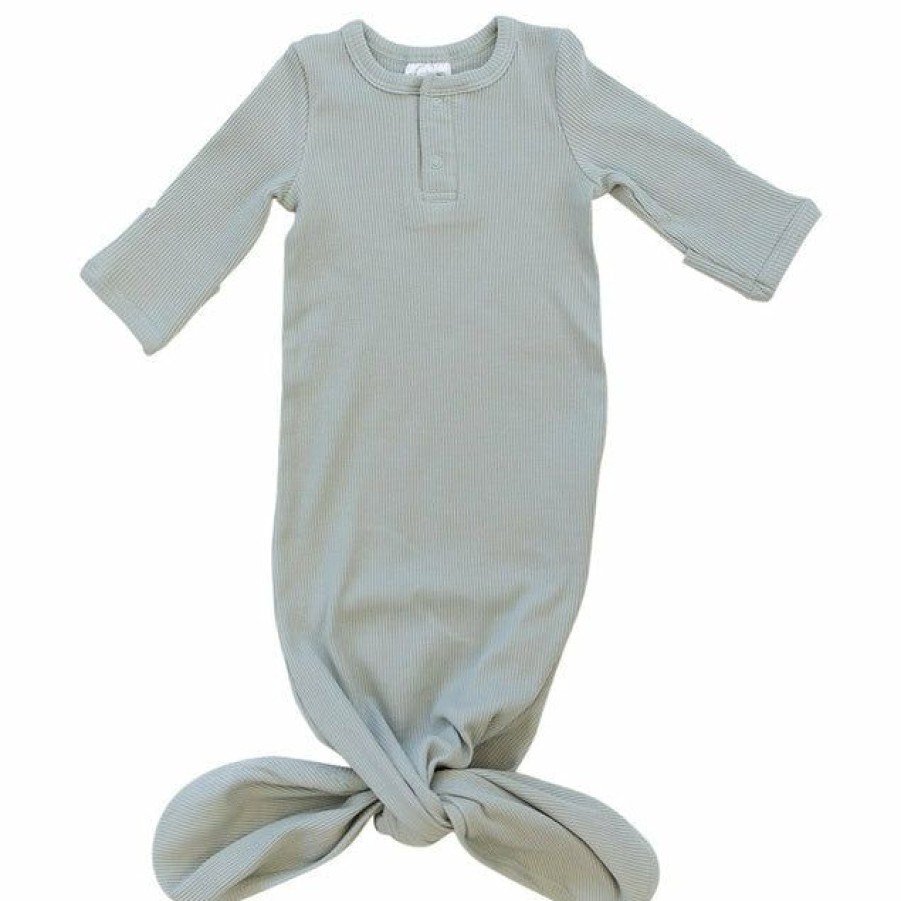 Clothing * | Mebie Baby Sage Organic Cotton Ribbed Knotted Gown