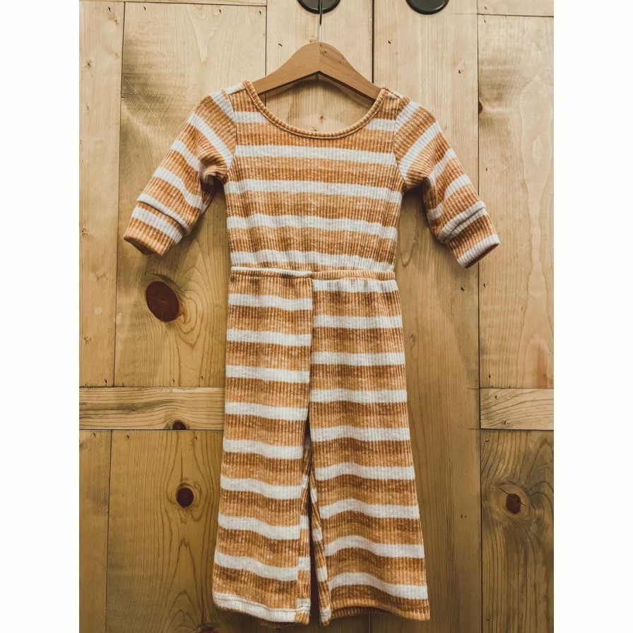 Clothing * | Black Sheep Golden Tan Striped Romper Dresses