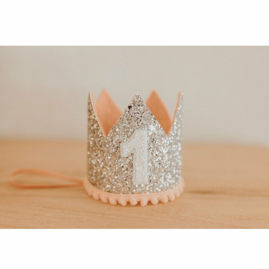 Party Time * | Cutest Little Party Party Time # 1 Silver Glitter + Blush Pom Trim + White Glitter Crown