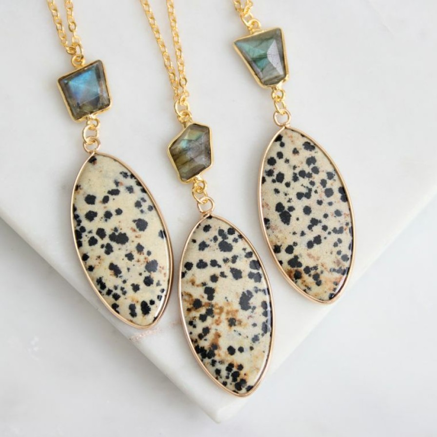 Women * | Mesa Blue Necklaces Dalmatian Jasper + Labradorite Long Necklace