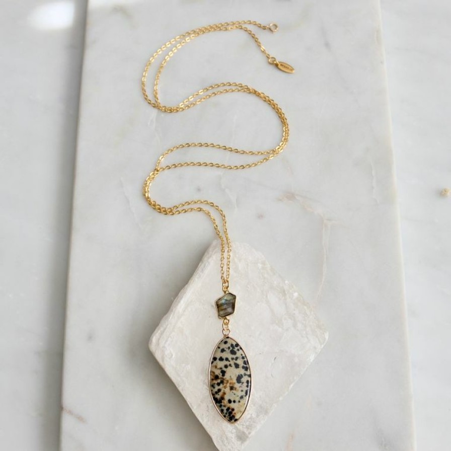 Women * | Mesa Blue Necklaces Dalmatian Jasper + Labradorite Long Necklace