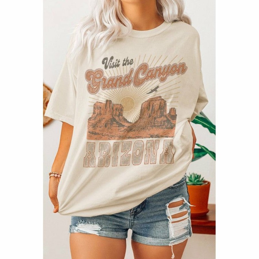 Women * | J+J Grand Canyon Arizona Cream Oversized Tee Graphic Tees