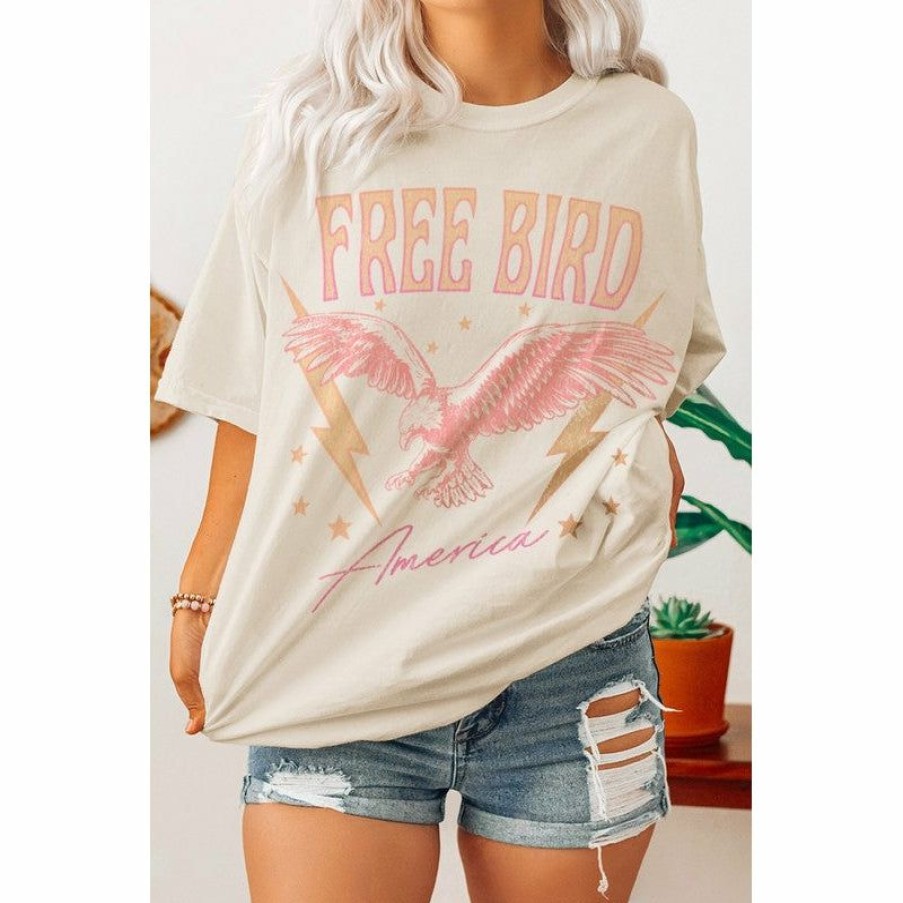 Women * | J+J Free Bird Pastel Cream Oversized Tee