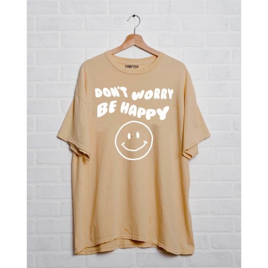 Women * | Livylu Don'T Worry Be Happy Muted Yellow Tee Graphic Tees