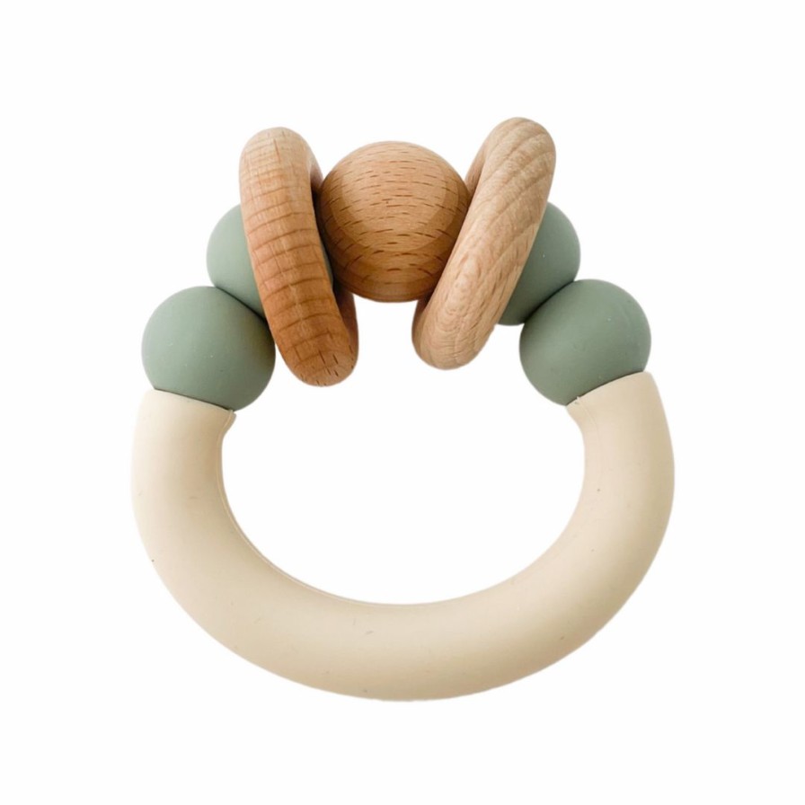 Toys * | Pretty Please Teethers Eucalyptus Orbit Teething Ring Rattle Toy