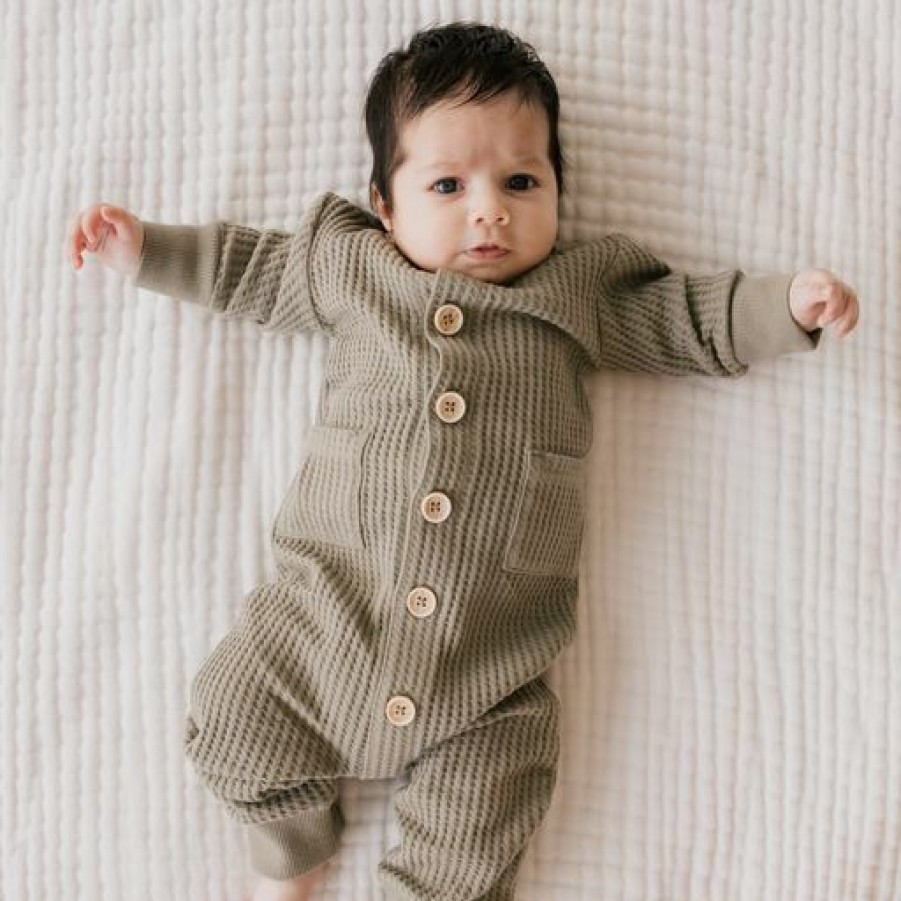 Clothing * | Jamie Kay Woodland Organic Cotton Waffle Knit Lincoln Romper