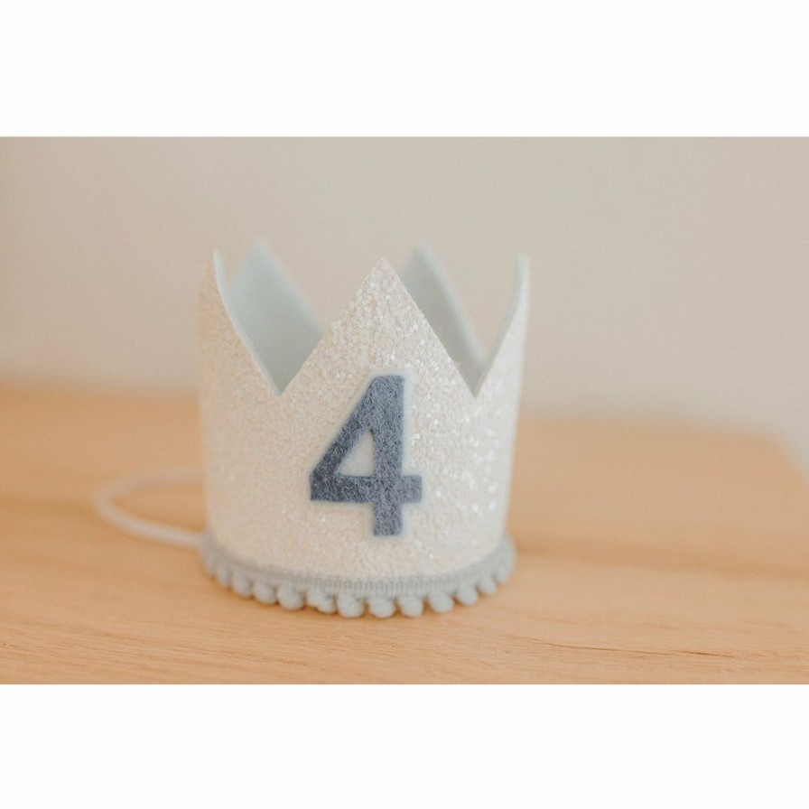 Party Time * | Cutest Little Party Party Time # 4 White Glitter + Baby Blue Pom Trim + Pool Felt Crown