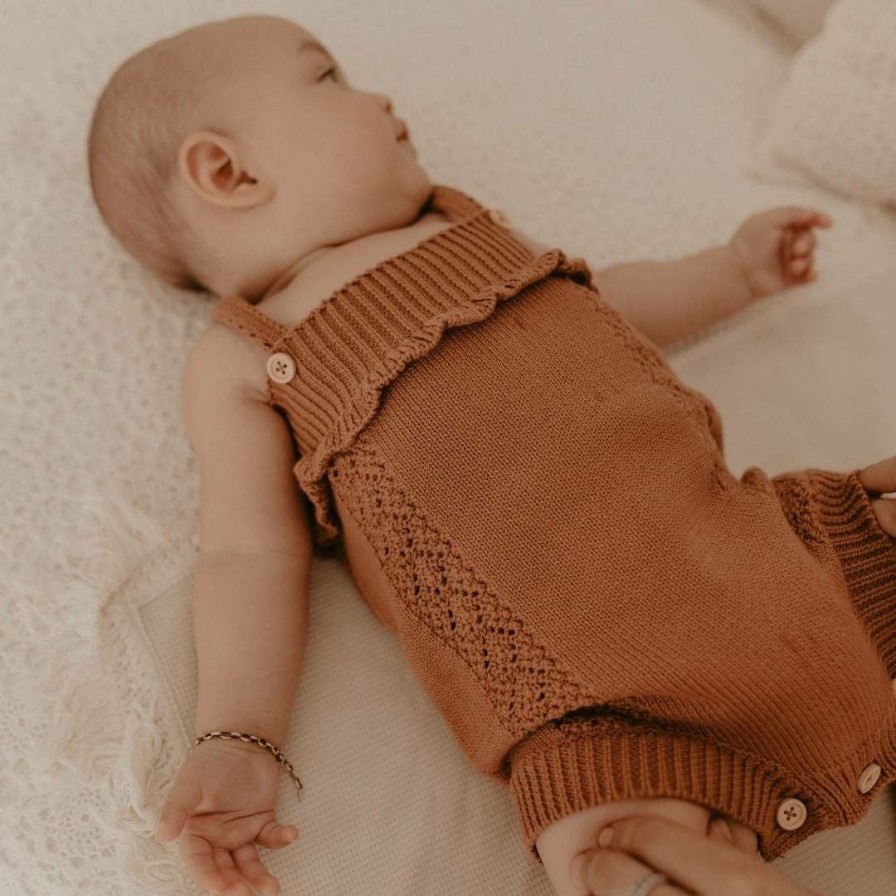 Clothing * | Kute Cuddles Mocha Scalloped Knit Romper