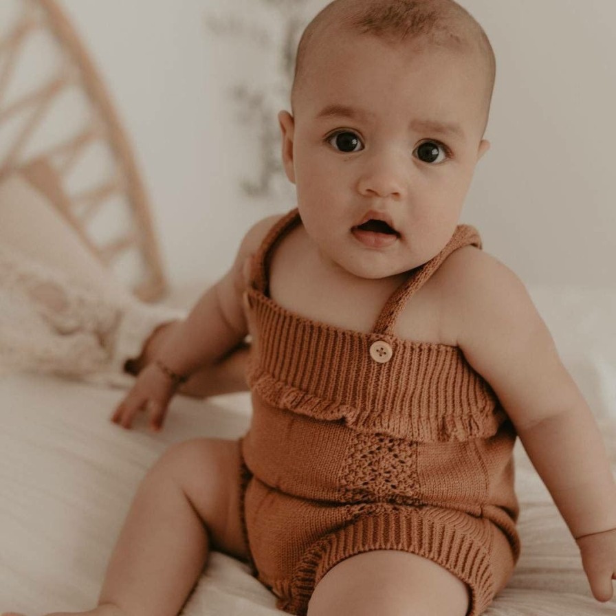 Clothing * | Kute Cuddles Mocha Scalloped Knit Romper