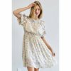 Women * | J+J Dresses Cream Floral Smocked Dress