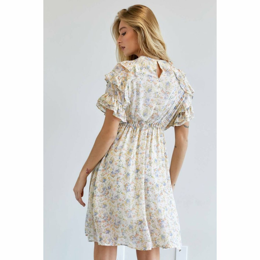 Women * | J+J Dresses Cream Floral Smocked Dress