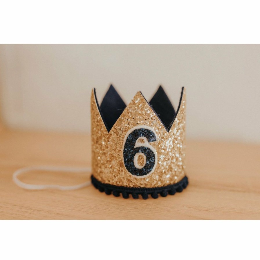 Party Time * | Cutest Little Party # 6 Gold Glitter + Black Pom Trim + Black Glitter Crown Party Time