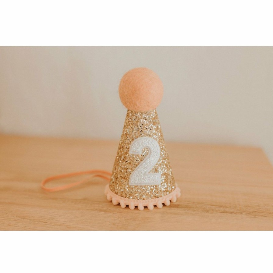 Party Time * | Cutest Little Party # 2 Gold Glitter + Blush Pom Trim + White Glitter Party Hat