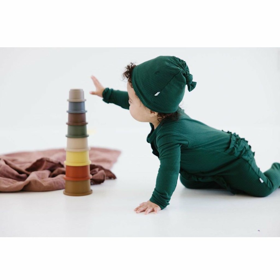 Headwear * | Joss + J Emerald Green Ribbed Bamboo Knotted Infant Beanie Headwear