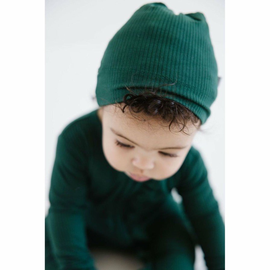 Headwear * | Joss + J Emerald Green Ribbed Bamboo Knotted Infant Beanie Headwear