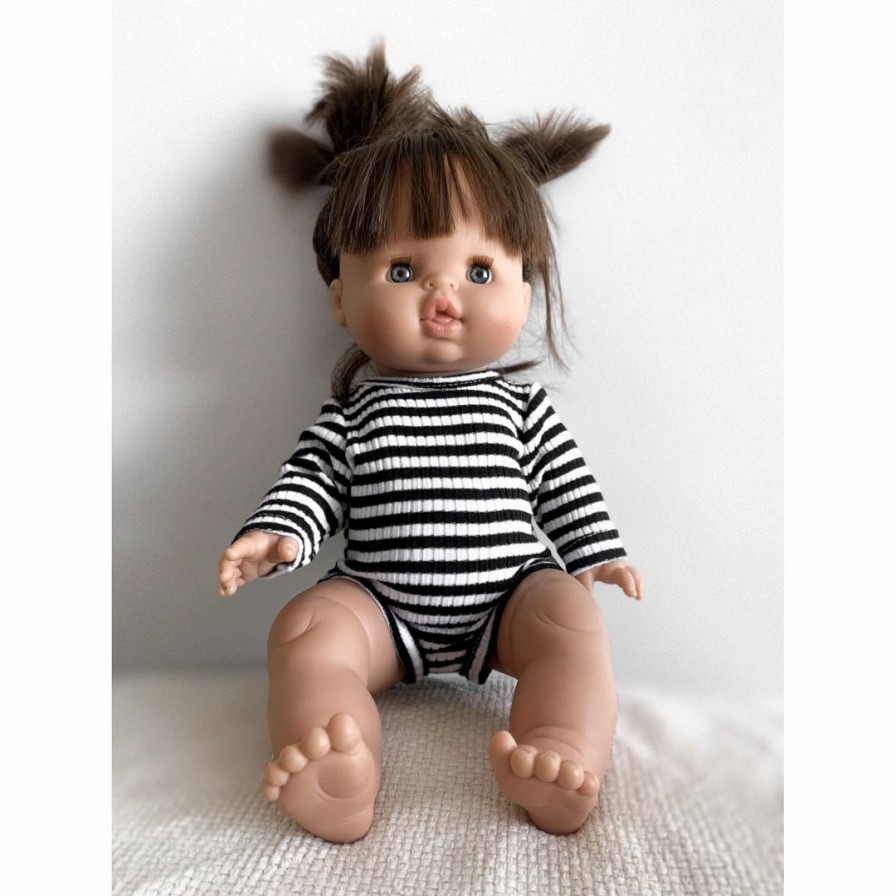 Dolls + Plushies * | Black + White Ribbed Romper Minikane Clothing