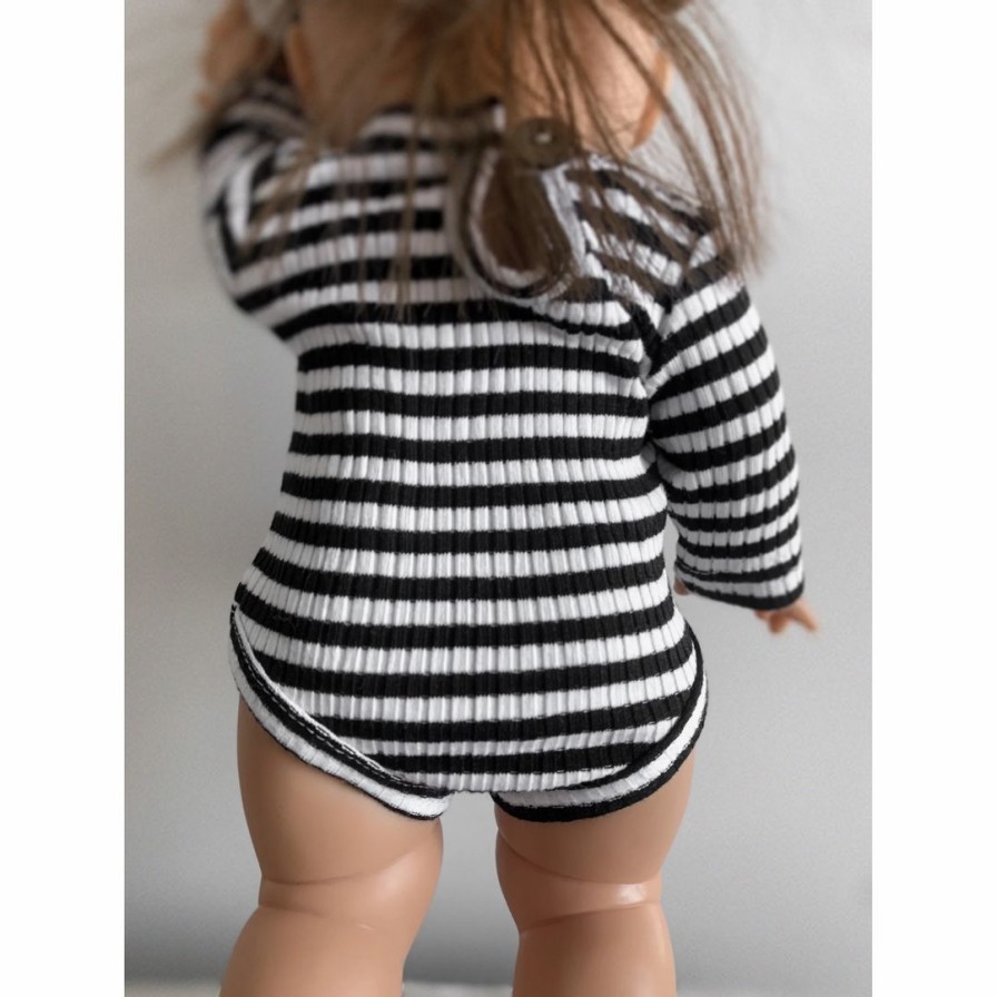 Dolls + Plushies * | Black + White Ribbed Romper Minikane Clothing