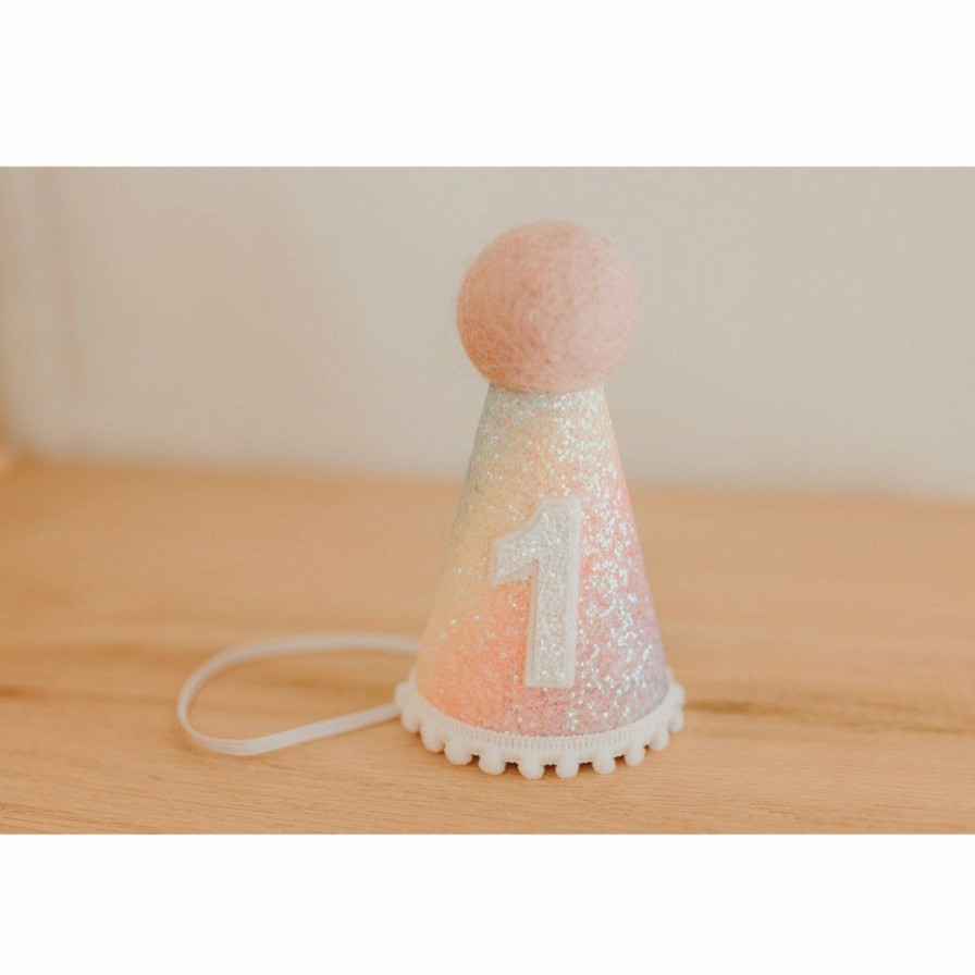 Party Time * | Cutest Little Party Party Hats # 1 Baby Pink Glitter + Pastel Rainbow + White Glitter Party Hat