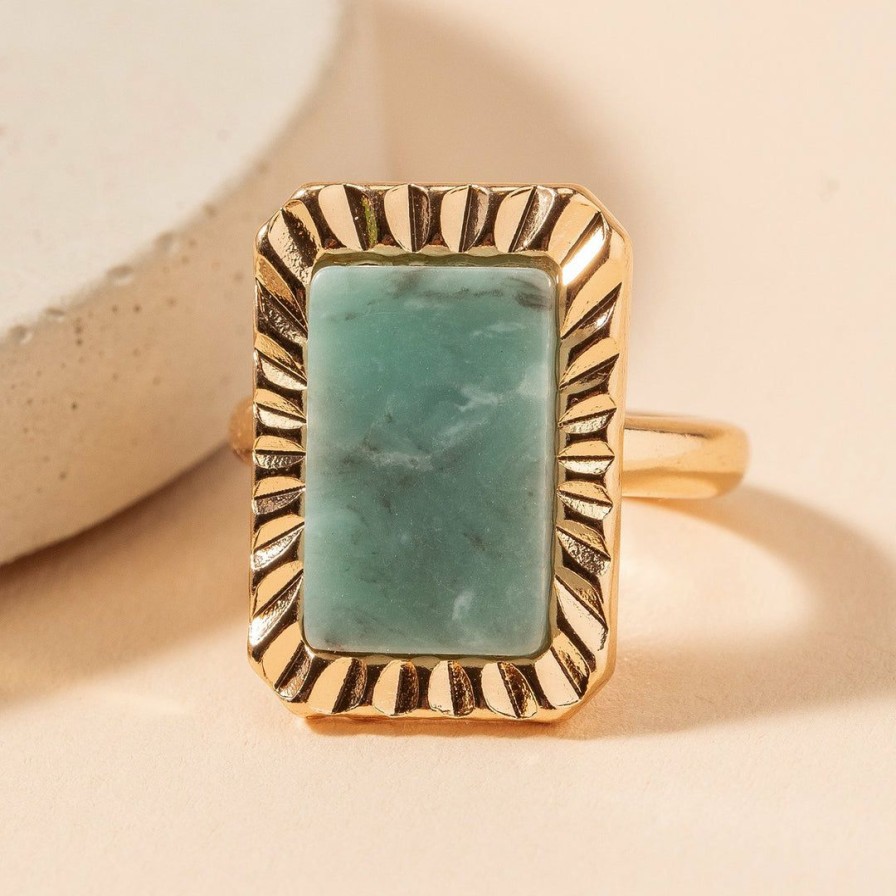 Women * | J+J Rings Amazonite Rectangular Metal Ring