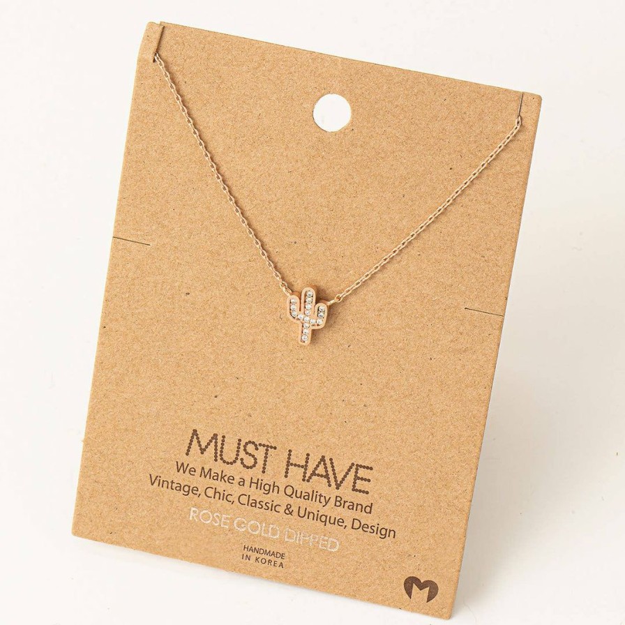 Women * | Fame Accessories Pave Cactus Charm Necklace