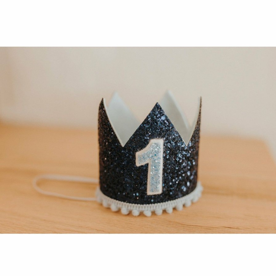 Party Time * | Cutest Little Party # 1 Navy Glitter + Baby Blue Pom Trim + White Glitter Crown