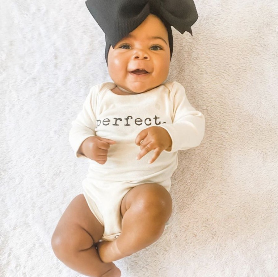 Clothing * | Tenth + Pine Perfect Black + Natural Organic Long Sleeve Onesie Bodysuits