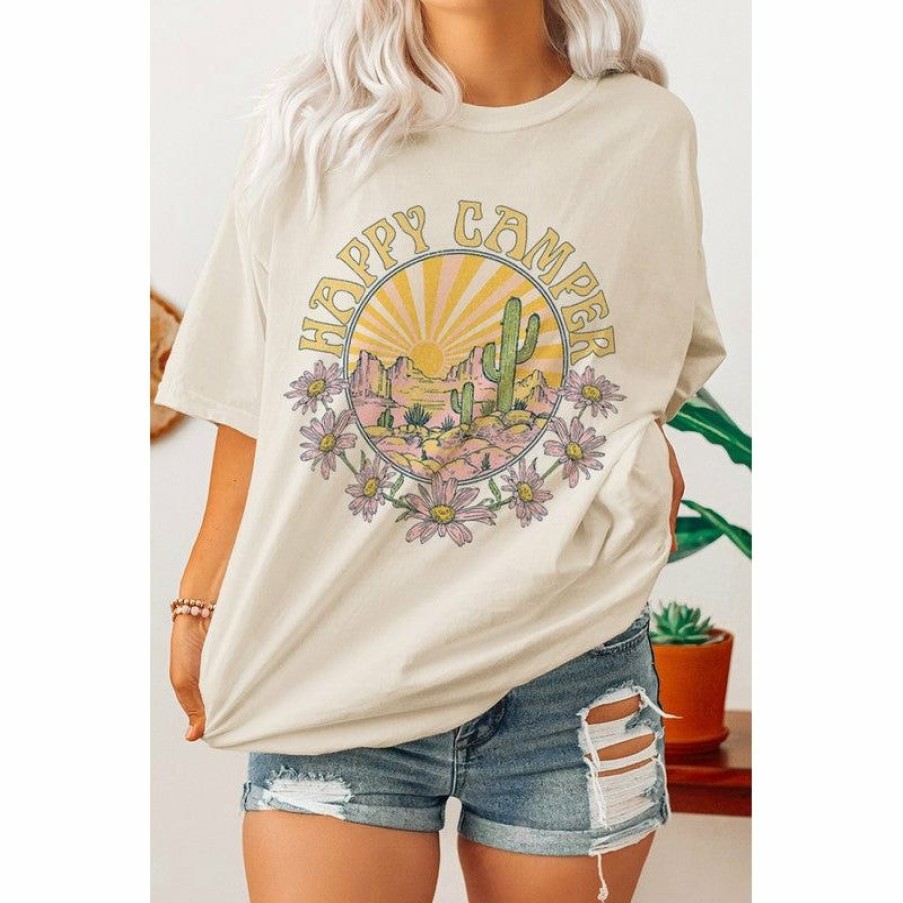 Women * | J+J Happy Camper Cream Oversized Tee