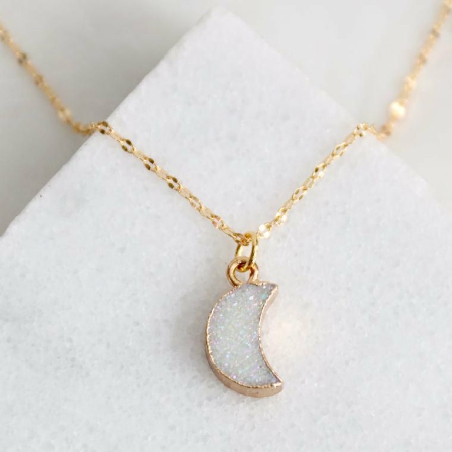 Women * | Mesa Blue Druzy Crescent Necklace Necklaces