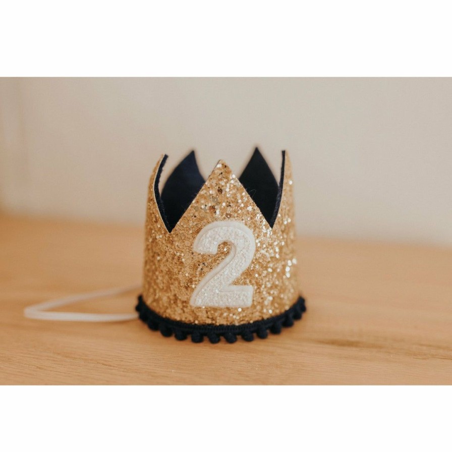 Party Time * | Cutest Little Party Party Time # 2 Gold Glitter + Navy Pom Trim + White Glitter Crown