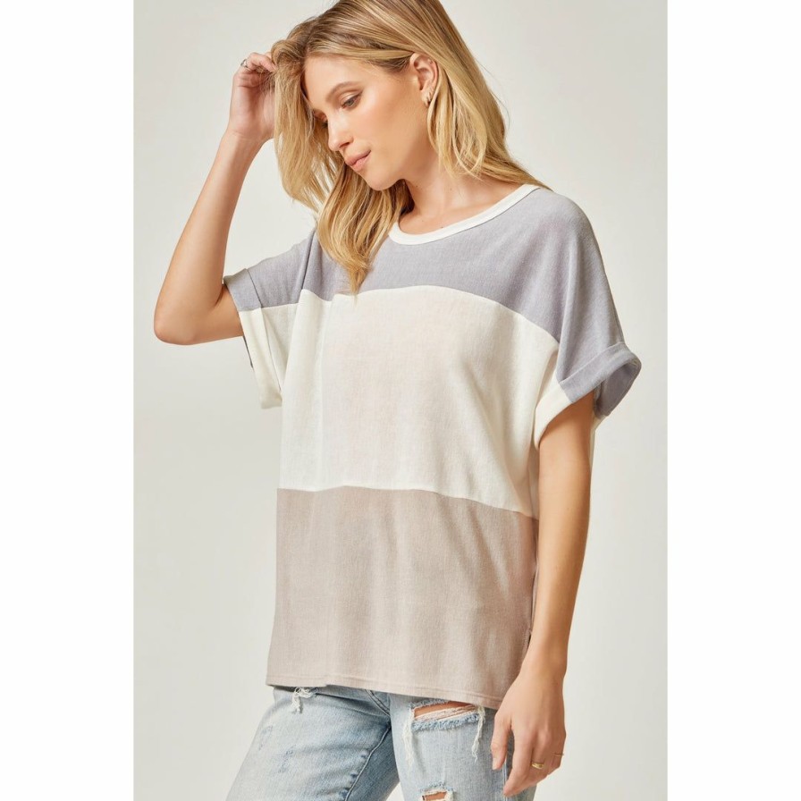 Women * | J+J Oversized Color Block Top Tops