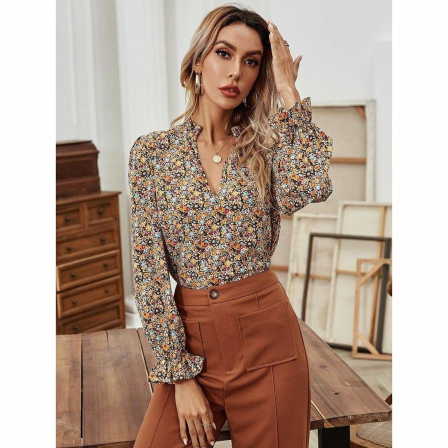 Women * | J+J Beige Floral Print Blouse