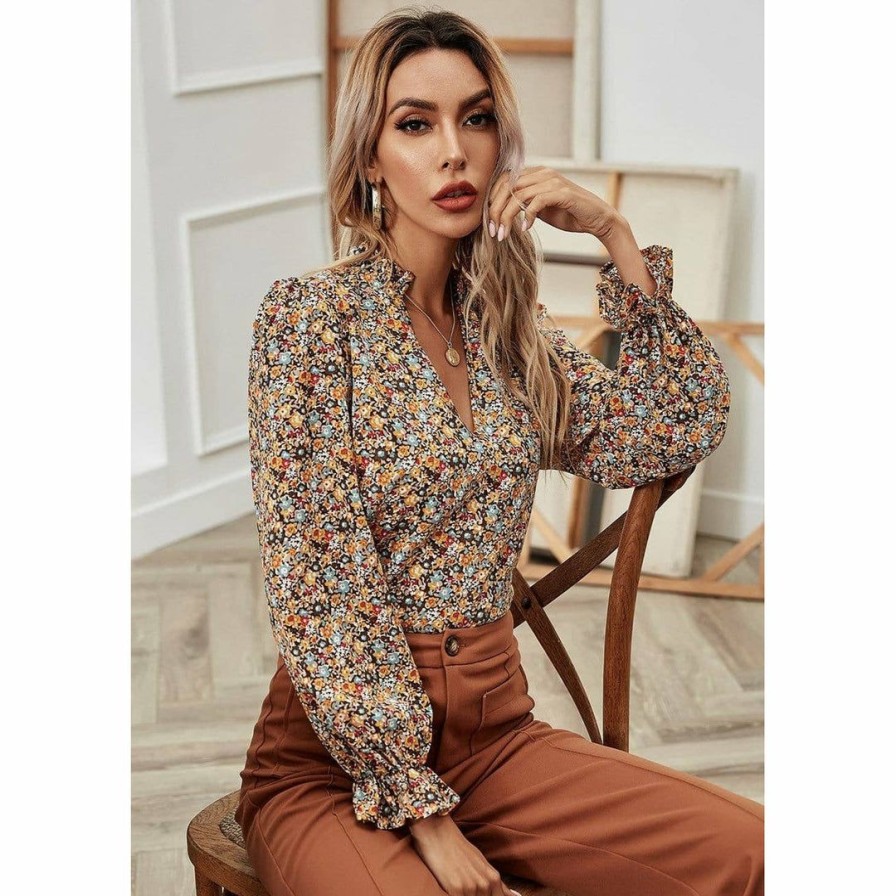 Women * | J+J Beige Floral Print Blouse