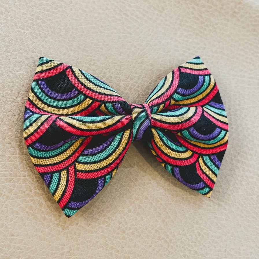 Headwear * | Bows For Show Neon Rainbow Hair Bow Clip