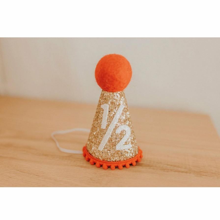 Party Time * | Cutest Little Party # 1/2 Gold Glitter + Red Pom Trim + White Glitter Party Hat