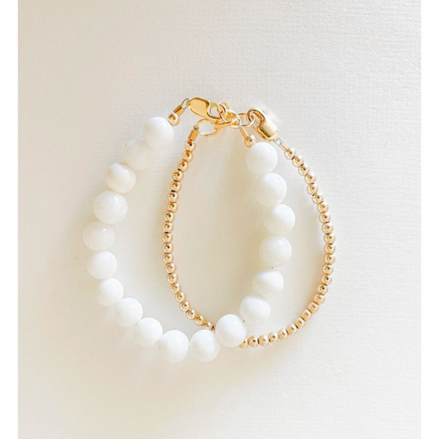 Women * | Little Lunds Co Jewelry White Bubble + Gold Double Bracelet