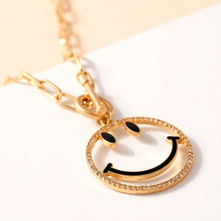 Women * | J+J Smiley Face Charm Chain Linked Necklace Necklaces