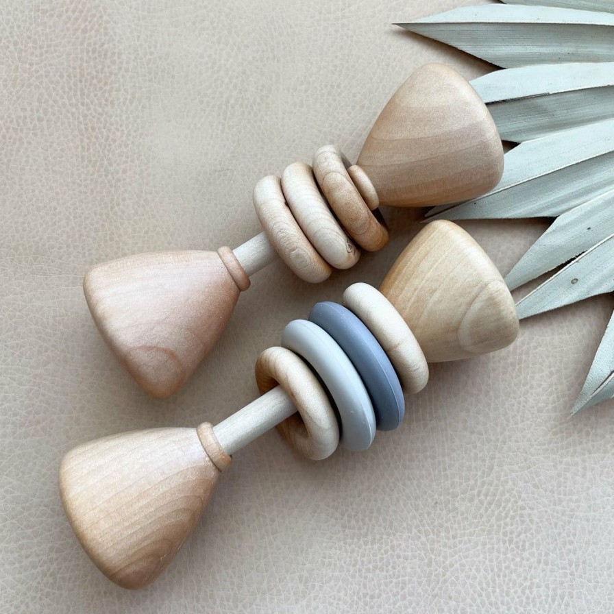 Toys * | Bannor Toys Beige + Taupe Classic Wooden Rattle