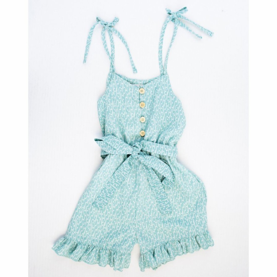 Clothing * | Bailey'S Blossoms Mint Tie Strap Ruffle Romper