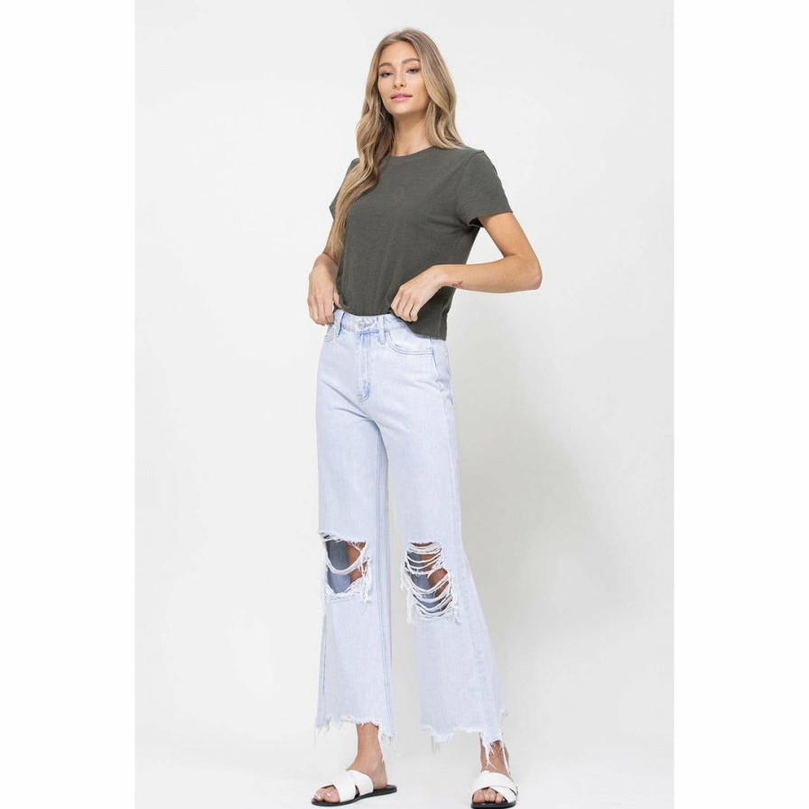 Women * | J+J Light Denim Cropped Flare Jeans Jeans + Pants