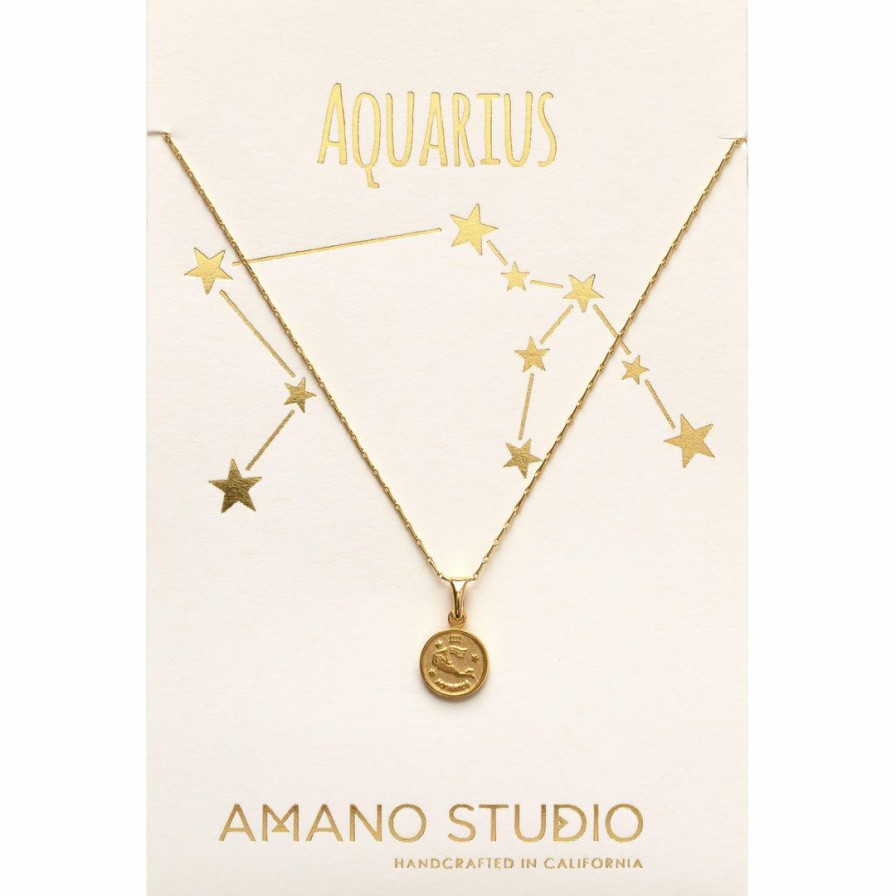 Women * | Amano Studio Tiny Zodiac Aquarius Gold Necklace Necklaces