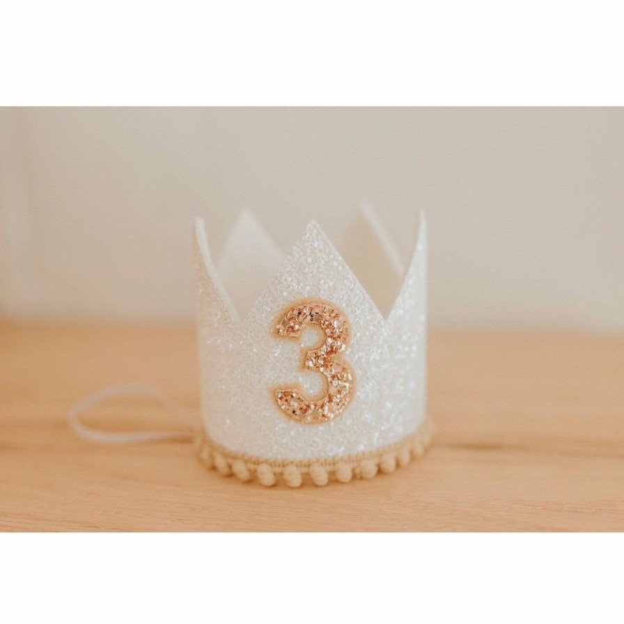 Party Time * | Cutest Little Party Party Time # 3 White Glitter + Toast Pom Trim/White Lining + Rose Gold/Toast Felt Crown