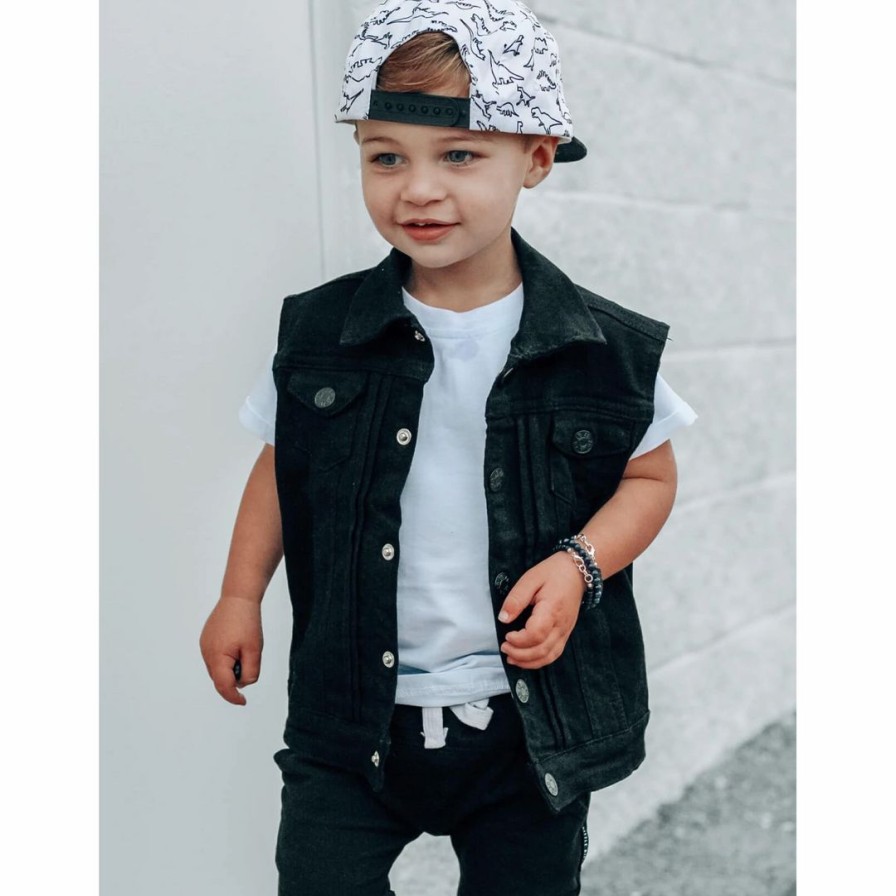 Clothing * | Little Bipsy Black Wash Denim Vest Outerwear