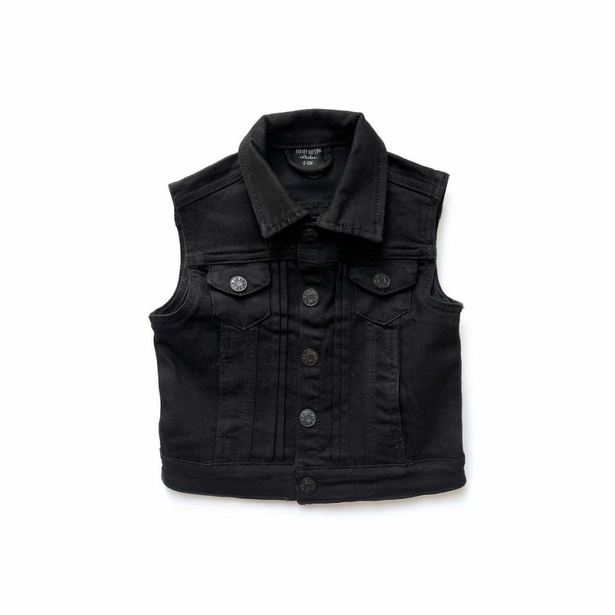 Clothing * | Little Bipsy Black Wash Denim Vest Outerwear