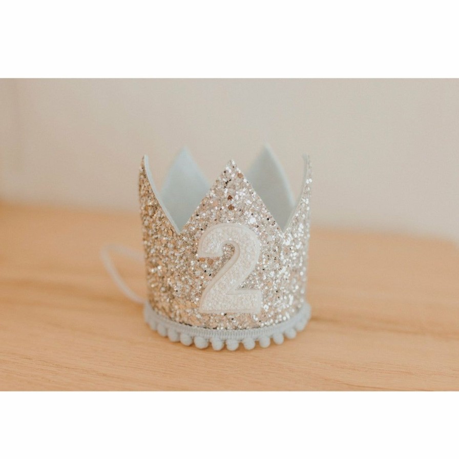 Party Time * | Cutest Little Party # 2 Silver Glitter + Baby Blue Pom Trim + White Glitter Crown