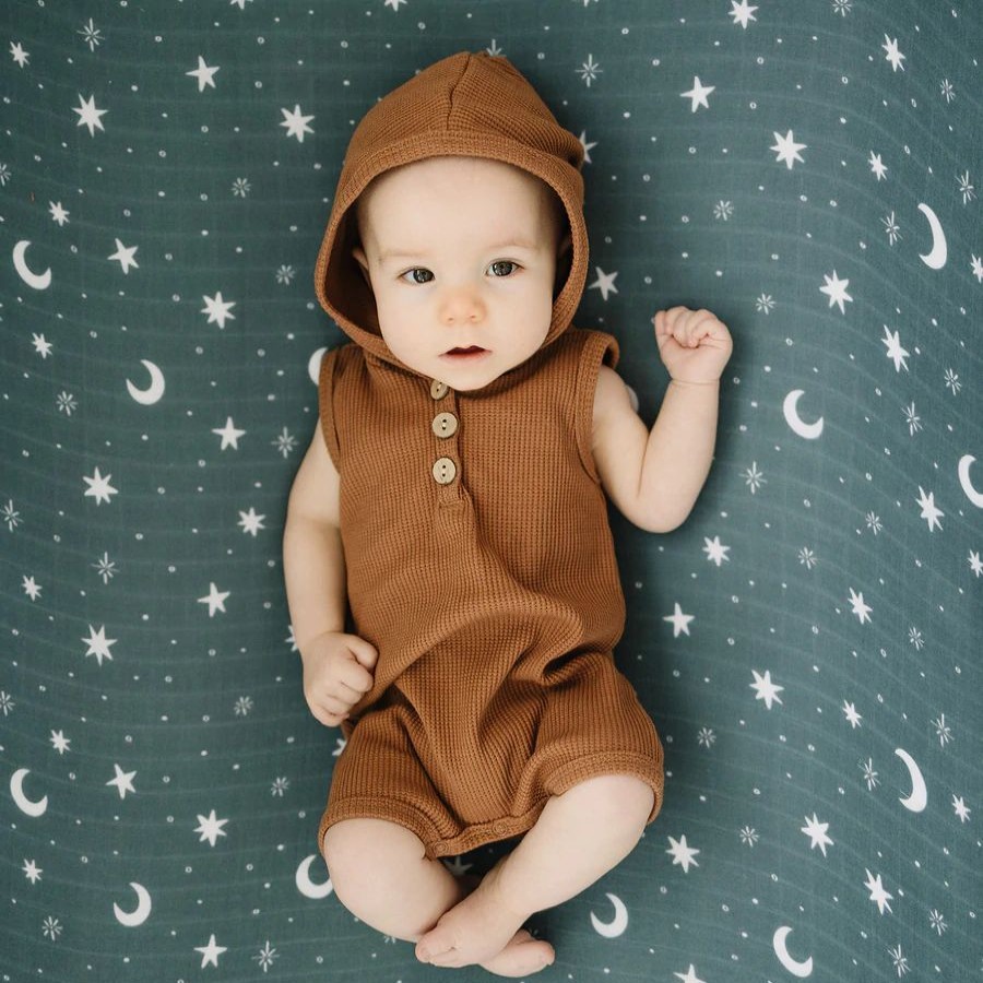 Clothing * | Mebie Baby Overalls + Rompers Honey Waffle Hooded Short Romper