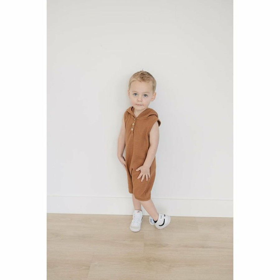 Clothing * | Mebie Baby Overalls + Rompers Honey Waffle Hooded Short Romper