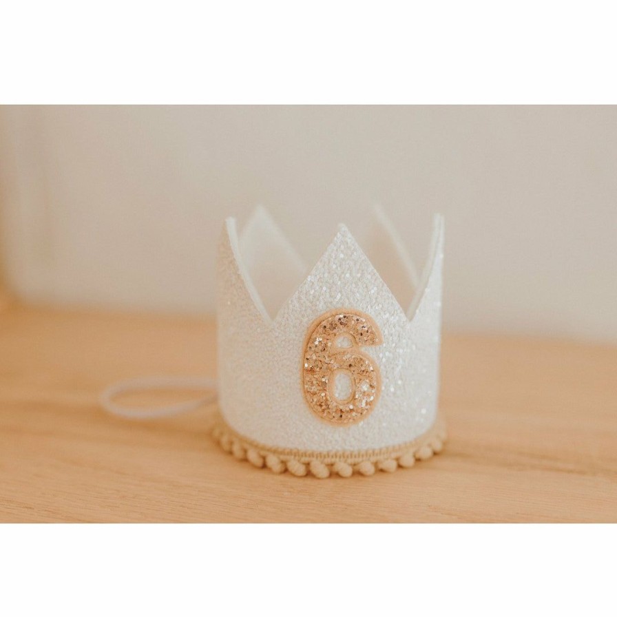 Party Time * | Cutest Little Party # 6 White Glitter + Toast Pom Trim/White Lining + Rose Gold/Toast Felt Crown Party Time