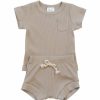 Clothing * | Mebie Baby Two-Piece Sets Oatmeal Organic Cotton Ribbed Short Set