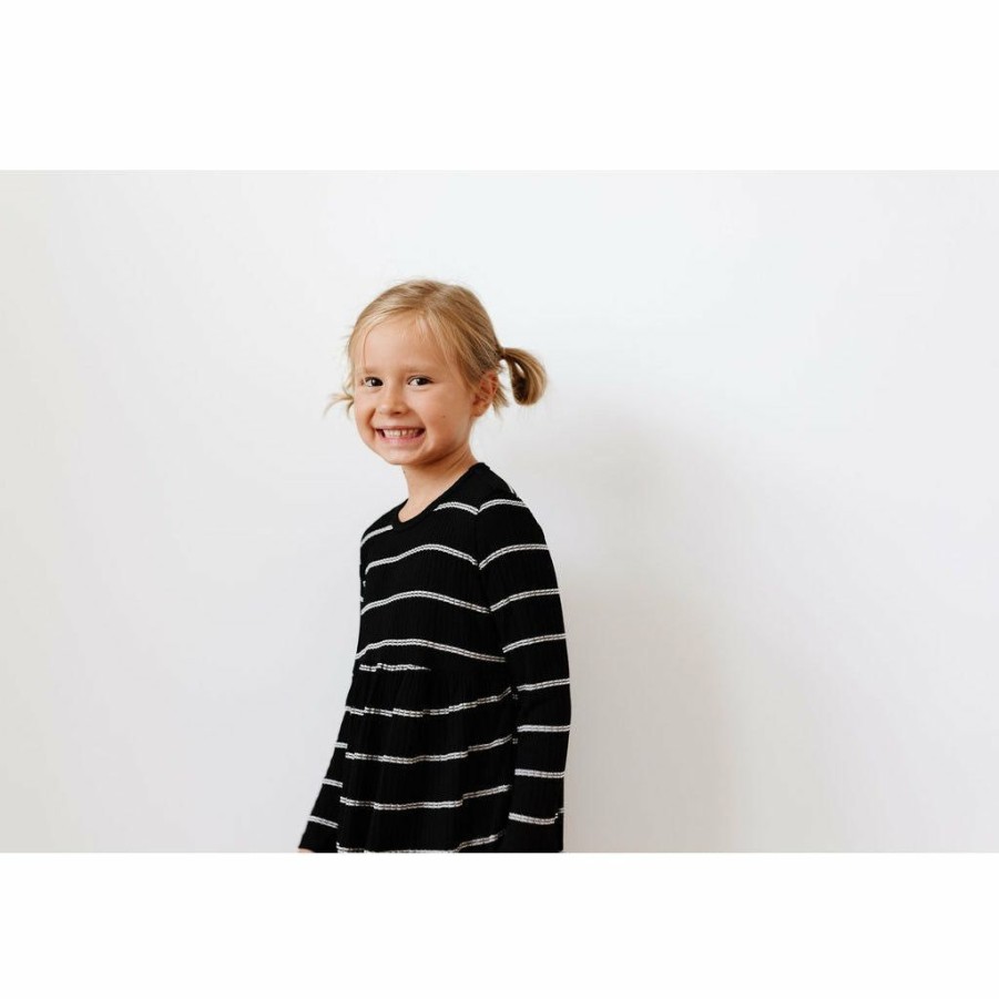 Clothing * | Lia + Lou Black + White Stripe Long Sleeve Dress