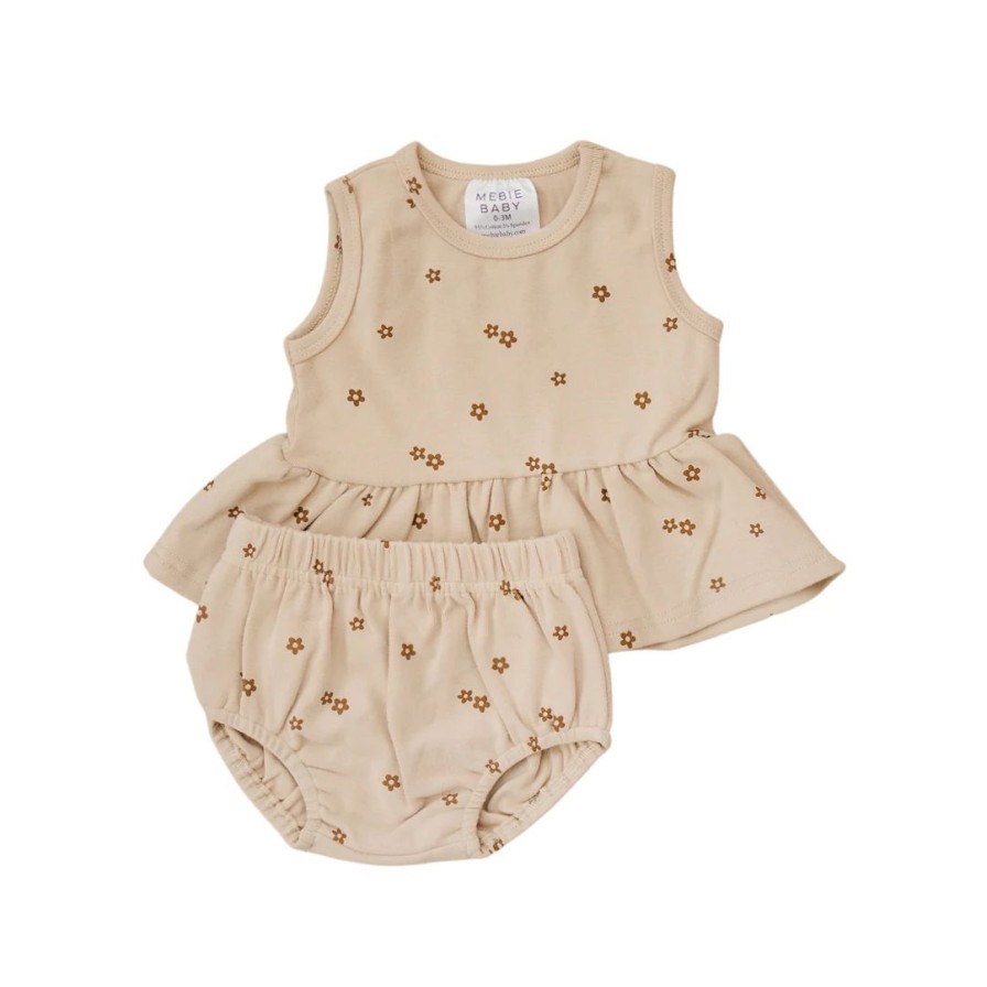 Clothing * | Mebie Baby Preemie + Newborn Oat Floral Organic Cotton Peplum Set